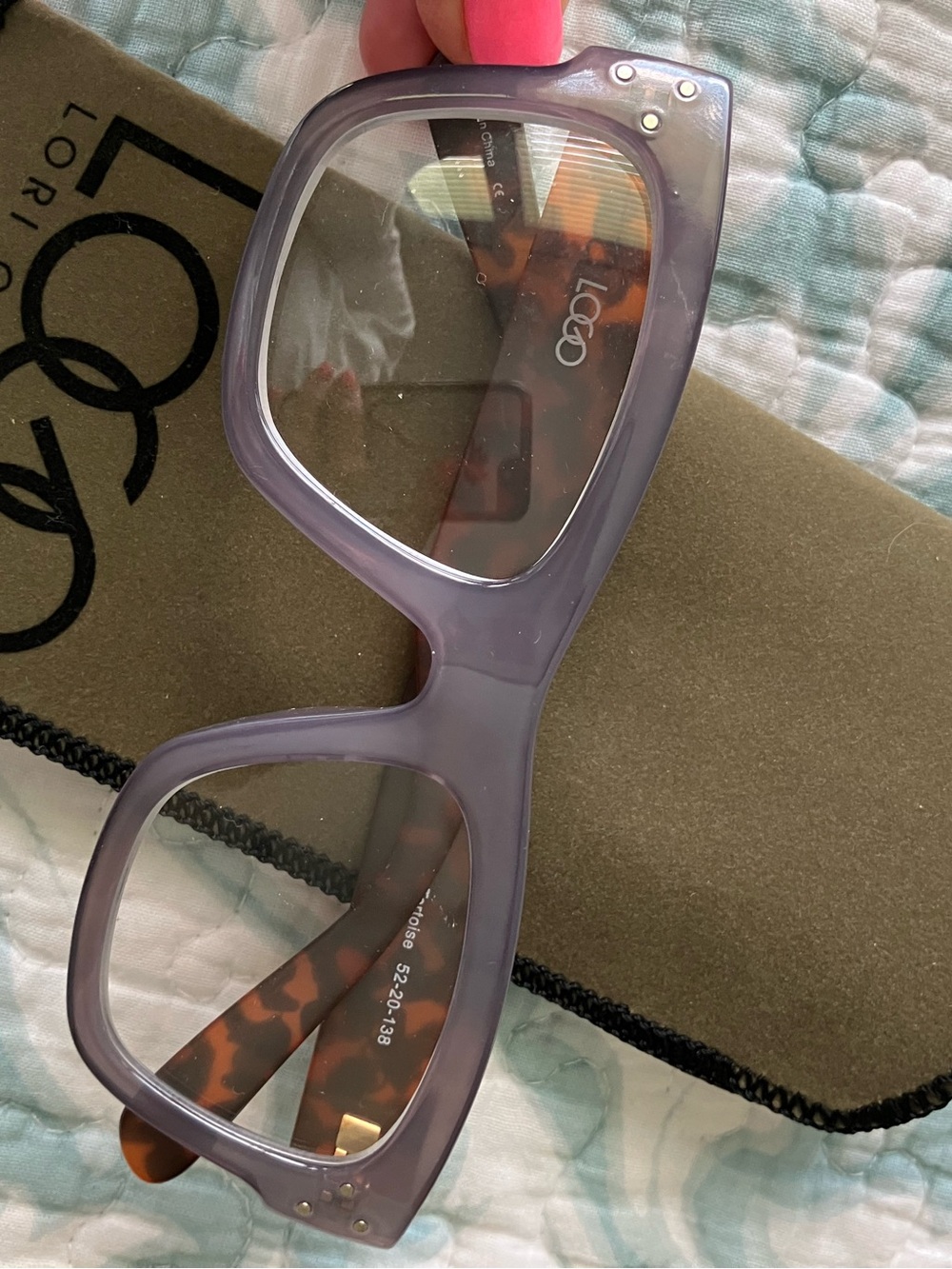 LOGO Lori Goldstein Oversized Square Glasses in Lavender with Tortoise Temples - Picture 1 of 4